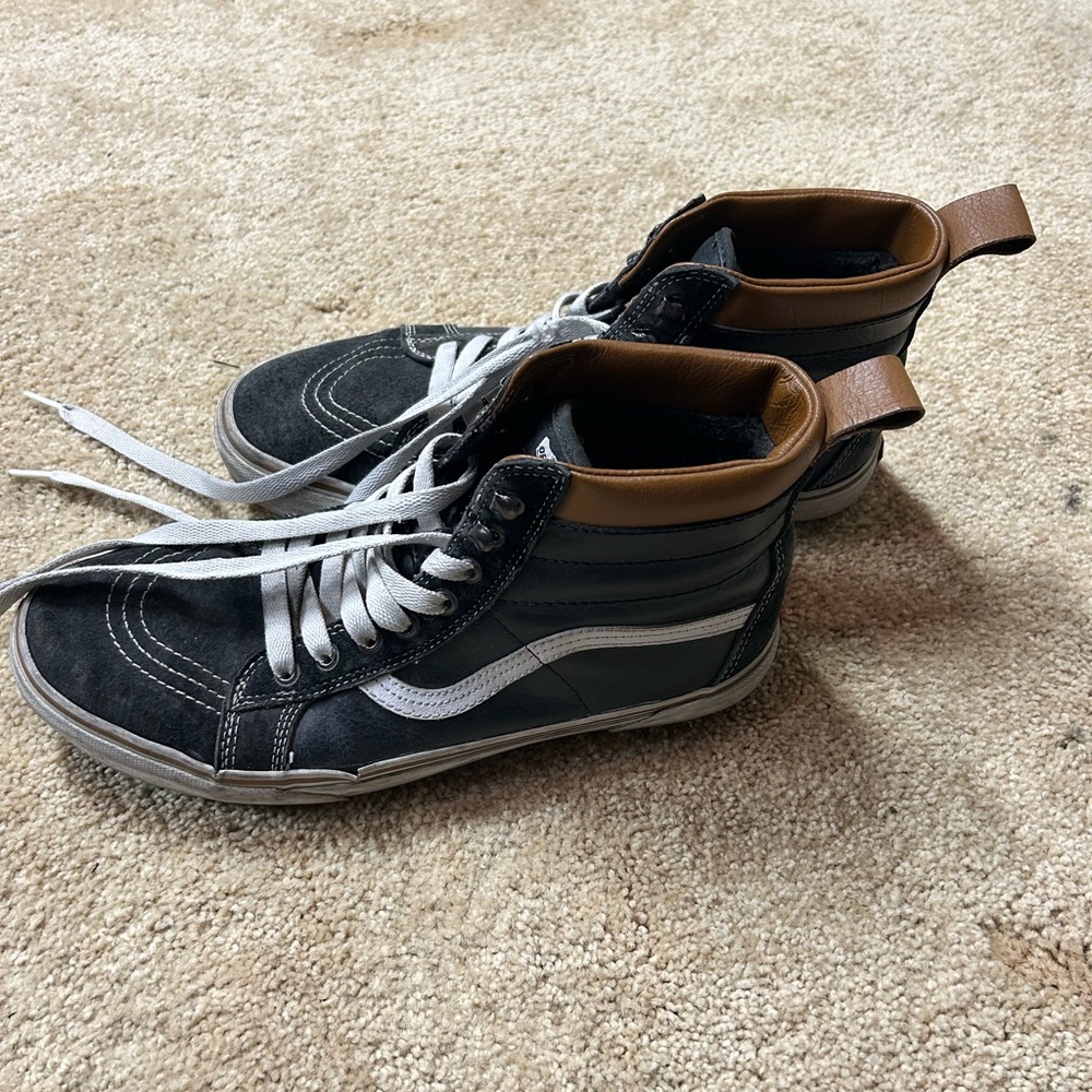 Vans Black and Brown leather High-Top Sneakers
